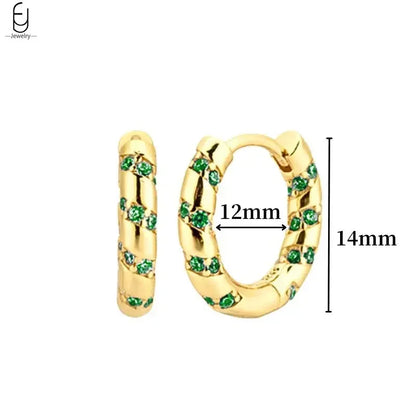 Pendientes de aro con forma de corazón y circonita verde en plata de ley 925 para mujer, delicados pendientes de botón, joyería de lujo, regalos.