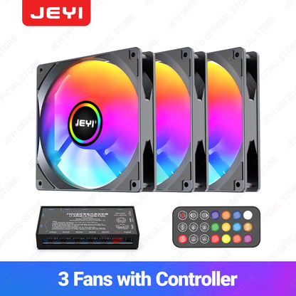 JEYI 120mm PC ARGB Cooling Fan AURA SYNC RGB Computer Fans Ultra Silent Heatsink Ventilador with 4PIN PWM and 5V 3PIN ARGB Port