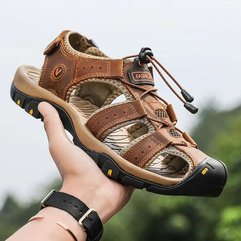 Sandalias de cuero genuino para hombre, zapatos de verano para hombre, zapatos para exteriores, sandalias de cuero para hombre