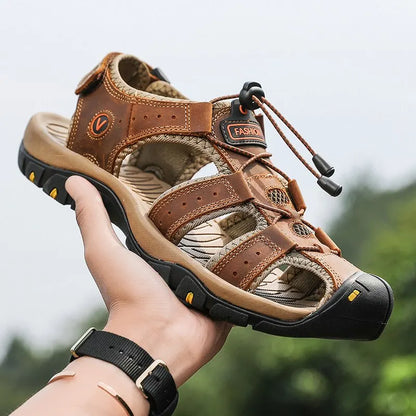 Sandalias de cuero genuino para hombre, zapatos de verano para hombre, zapatos para exteriores, sandalias de cuero para hombre