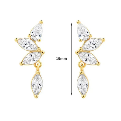 Pendientes de aro de plata de ley 925 con forma de aguja y cristales de circonita, con gotas de agua, dorados, joyería de lujo premium para fiestas.