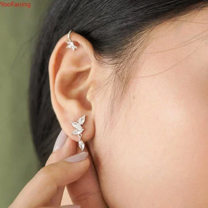 Pendientes de aro de plata de ley 925 con forma de aguja y cristales de circonita, con gotas de agua, dorados, joyería de lujo premium para fiestas.