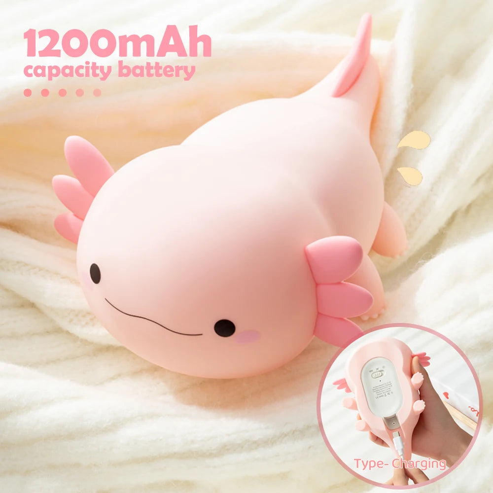 Axolotl Night Light for Kids 2 Brightness Silicone Nursery Sleeping Light Portable USB Rechargeable Bedside Lamp For Baby's Room