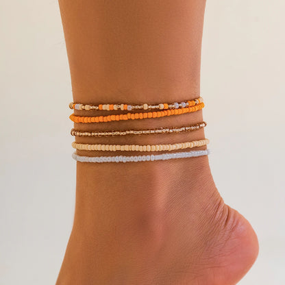 Ingemark - Juego de tobilleras bohemias con cuentas de colores para mujer, pulsera de cadena elástica sencilla para playa, para verano, joyería para tobillo descalzo en la pierna