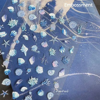 Calcomanías de manicura para decoración de uñas con relieve suave, conchas, estrellas de mar, caracoles, burbujas marinas, verano, playa, océano