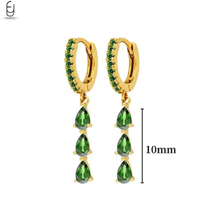 Pendientes de aro con forma de corazón y circonita verde en plata de ley 925 para mujer, delicados pendientes de botón, joyería de lujo, regalos.