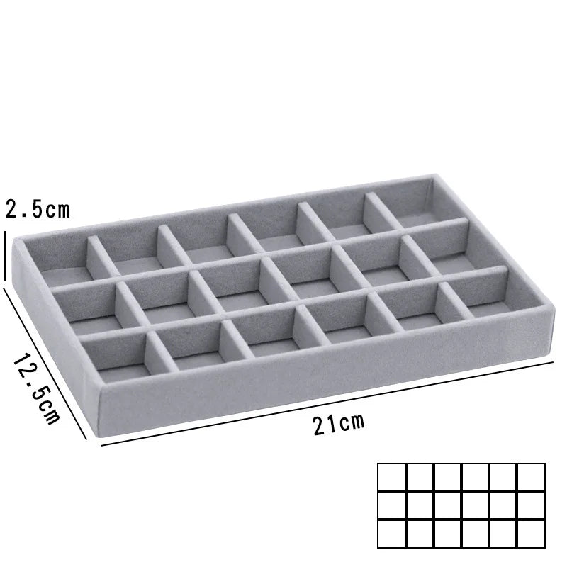 Caja de almacenamiento de joyas de franela gris, cajón para el hogar, bandeja para pendientes, collares, anillos, cuerda para la cabeza, clip para las orejas, bandeja de almacenamiento, nueva