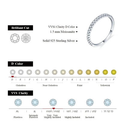 Anillo de moissanita redonda de excelente corte ATTAGEMS en plata de ley 925 y oro blanco para niñas, joyería de cóctel.
