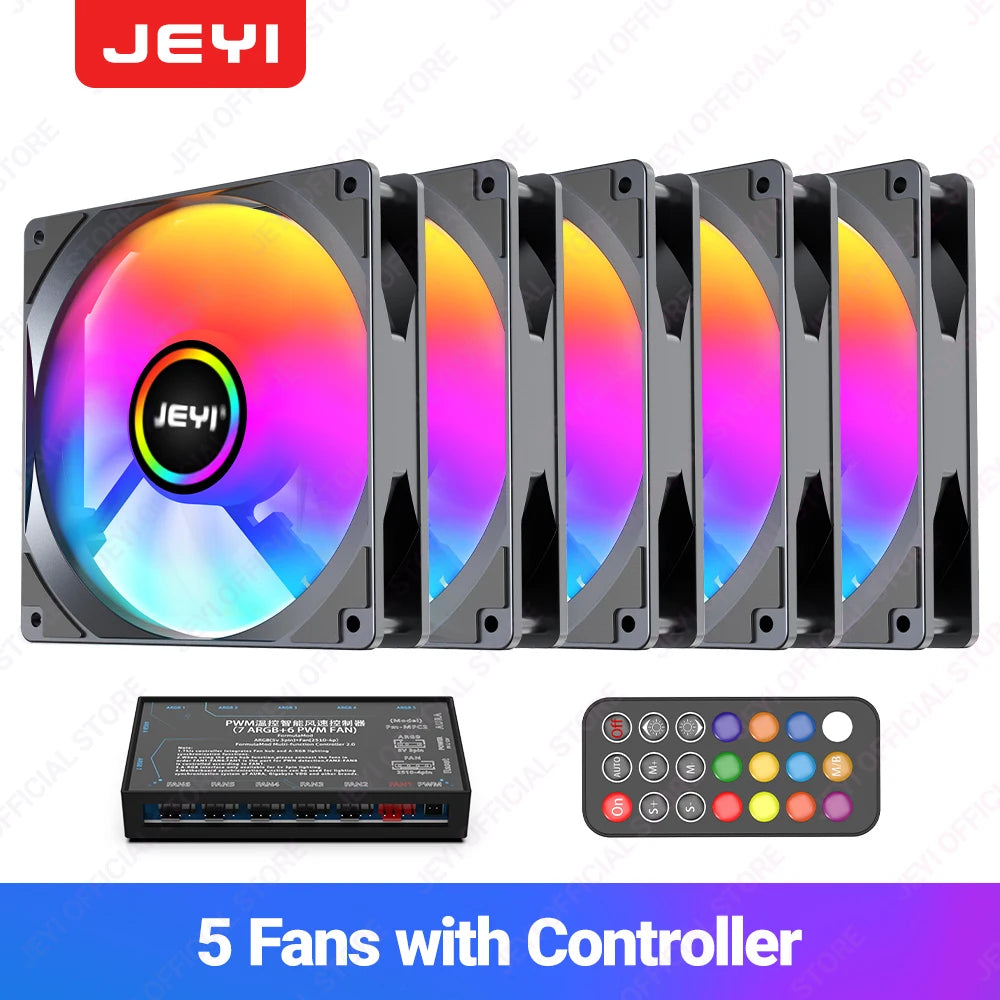JEYI 120mm PC ARGB Cooling Fan AURA SYNC RGB Computer Fans Ultra Silent Heatsink Ventilador with 4PIN PWM and 5V 3PIN ARGB Port