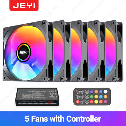 JEYI 120mm PC ARGB Cooling Fan AURA SYNC RGB Computer Fans Ultra Silent Heatsink Ventilador with 4PIN PWM and 5V 3PIN ARGB Port