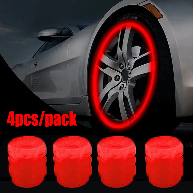 Luminous Car Tire Valve Cap Fluorescent Night Glowing Decor Motorcycle Bike Wheel Nozzle Dustproof Tyre Valve Stem Caps