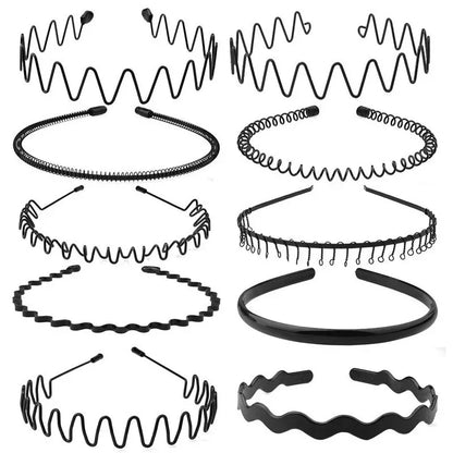 6 diademas de metal de moda para hombres y mujeres, unisex, negras, onduladas, para la cabeza, deportivas, accesorios para el cabello, regalo