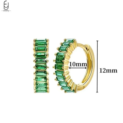 Pendientes de aro con forma de corazón y circonita verde en plata de ley 925 para mujer, delicados pendientes de botón, joyería de lujo, regalos.