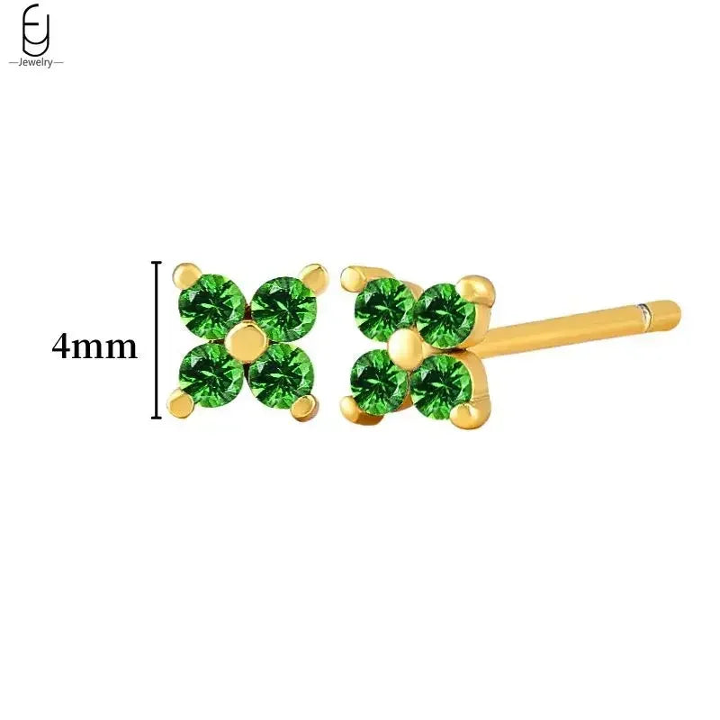 Pendientes de aro con forma de corazón y circonita verde en plata de ley 925 para mujer, delicados pendientes de botón, joyería de lujo, regalos.