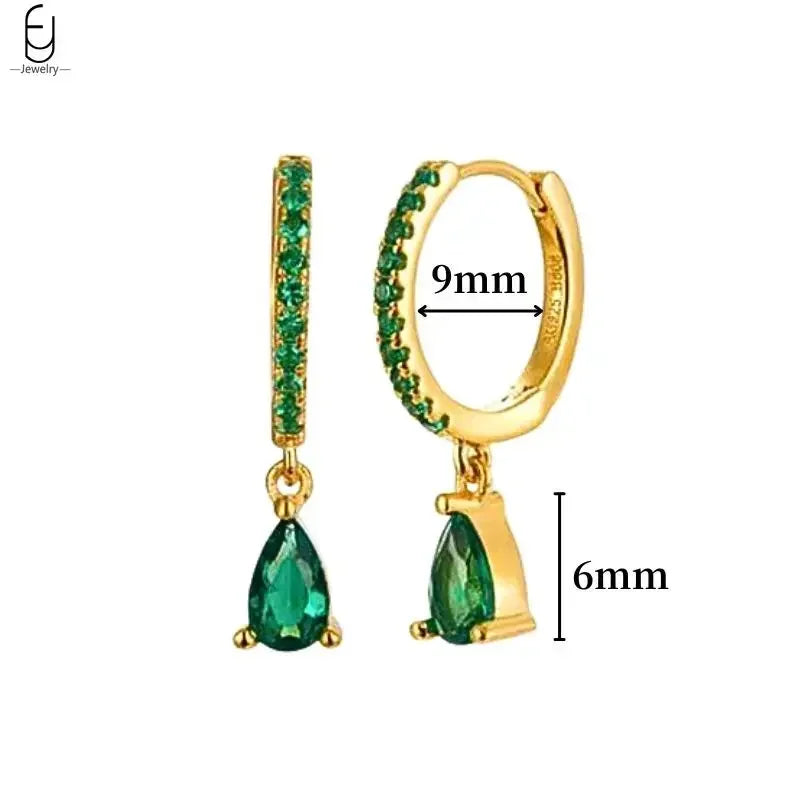 Pendientes de aro con forma de corazón y circonita verde en plata de ley 925 para mujer, delicados pendientes de botón, joyería de lujo, regalos.