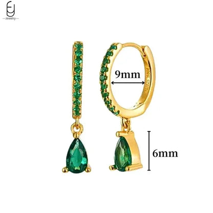 Pendientes de aro con forma de corazón y circonita verde en plata de ley 925 para mujer, delicados pendientes de botón, joyería de lujo, regalos.