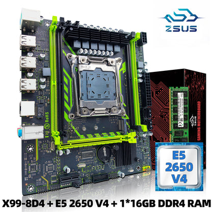 Kit de placa base ZSUS X99-8D4 con procesador LGA2011-3 Xeon E5 2650 V4, DDR4, 16 GB (1 x 16 GB), memoria RAM de 2133 MHz, NVME, M.2, SATA