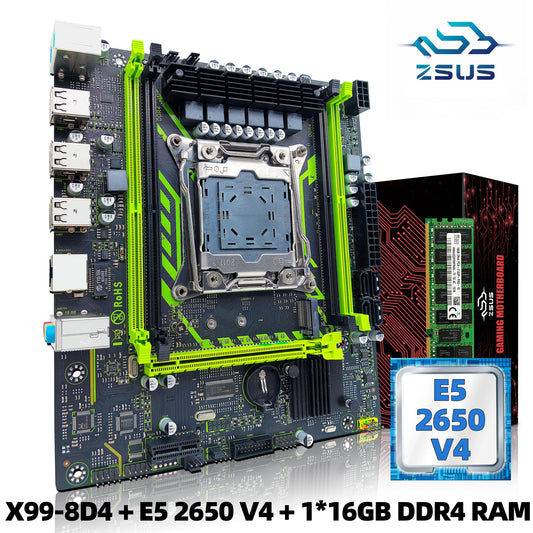 Kit de placa base ZSUS X99-8D4 con procesador LGA2011-3 Xeon E5 2650 V4, DDR4, 16 GB (1 x 16 GB), memoria RAM de 2133 MHz, NVME, M.2, SATA