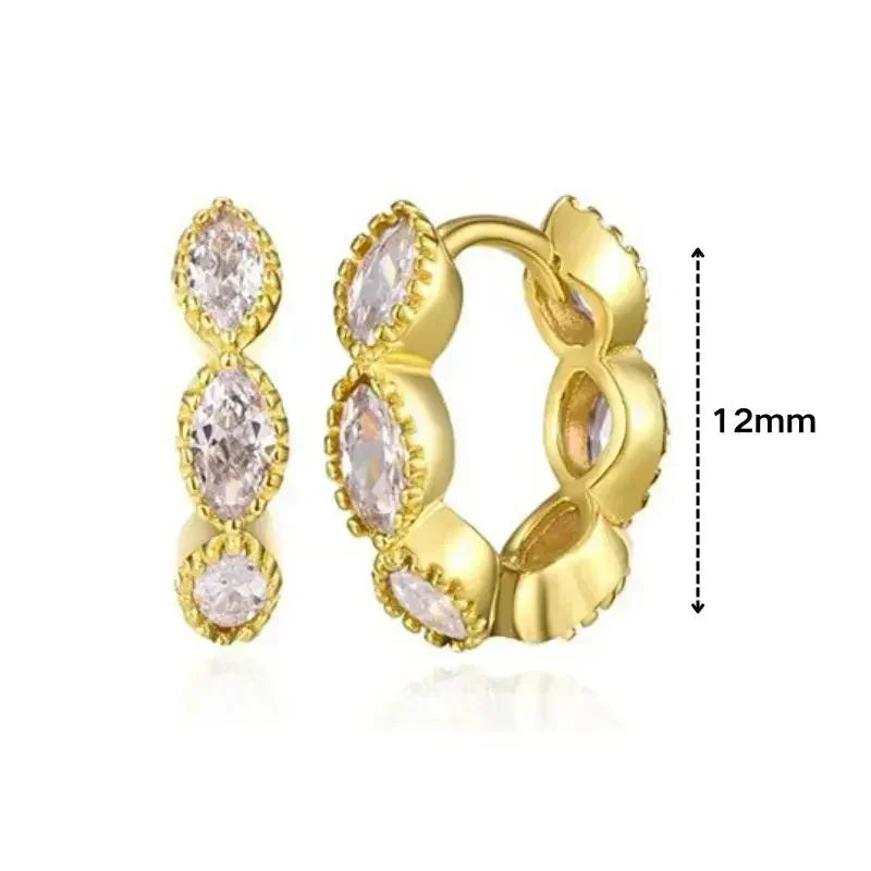Pendientes de aro de plata de ley 925 con forma de aguja y cristales de circonita, con gotas de agua, dorados, joyería de lujo premium para fiestas.