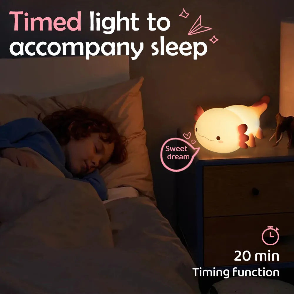 Cute Axolotl Night Light for Kids Bedroom Rabbit Animal Silicone Nursery Sleeping Lamp Touch Control Nightlights For Baby Gifts