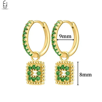Pendientes de aro con forma de corazón y circonita verde en plata de ley 925 para mujer, delicados pendientes de botón, joyería de lujo, regalos.