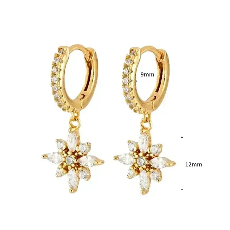 Pendientes de aro de plata de ley 925 con forma de aguja y cristales de circonita, con gotas de agua, dorados, joyería de lujo premium para fiestas.