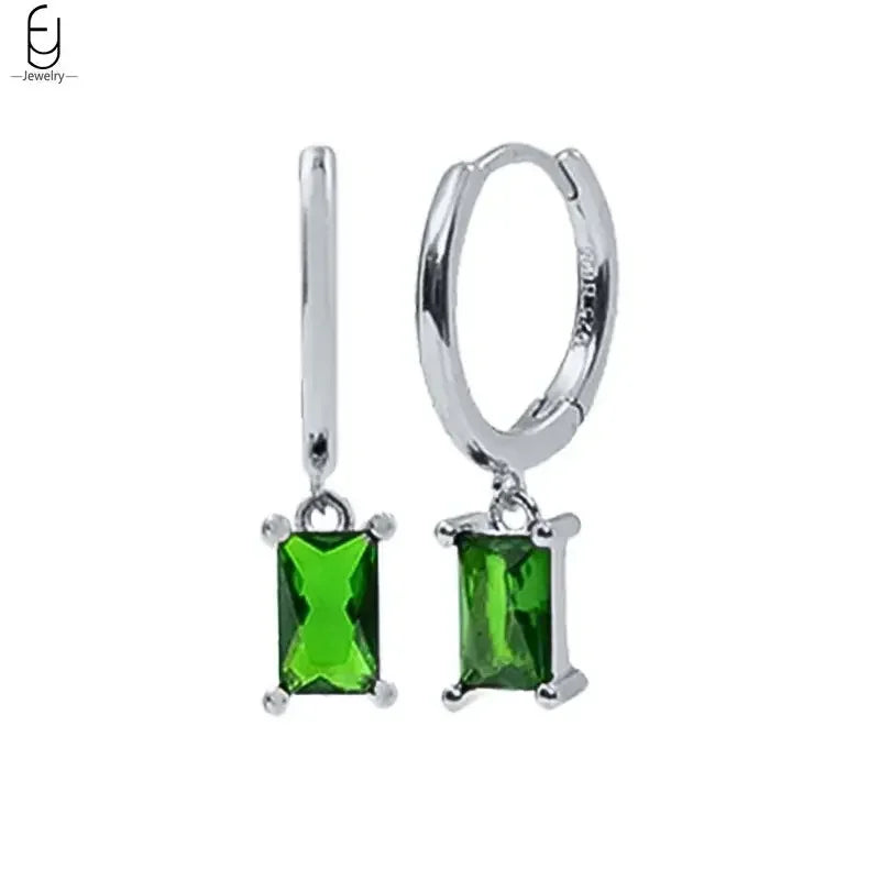 Pendientes de aro con forma de corazón y circonita verde en plata de ley 925 para mujer, delicados pendientes de botón, joyería de lujo, regalos.