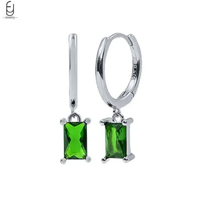Pendientes de aro con forma de corazón y circonita verde en plata de ley 925 para mujer, delicados pendientes de botón, joyería de lujo, regalos.