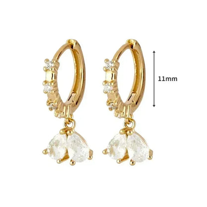 Pendientes de aro de plata de ley 925 con forma de aguja y cristales de circonita, con gotas de agua, dorados, joyería de lujo premium para fiestas.