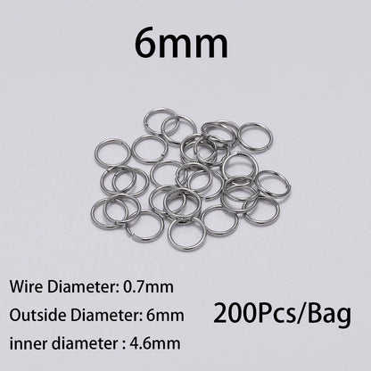 30-200 piezas de 3-25 mm de acero inoxidable con anillos partidos abiertos y bucles individuales para hacer joyas y accesorios.