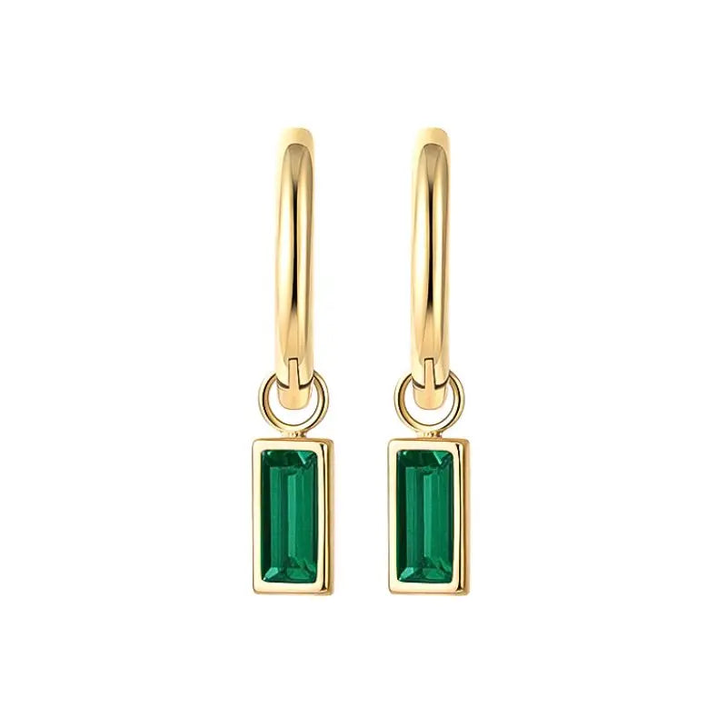 Pendientes de aro con forma de corazón y circonita verde en plata de ley 925 para mujer, delicados pendientes de botón, joyería de lujo, regalos.