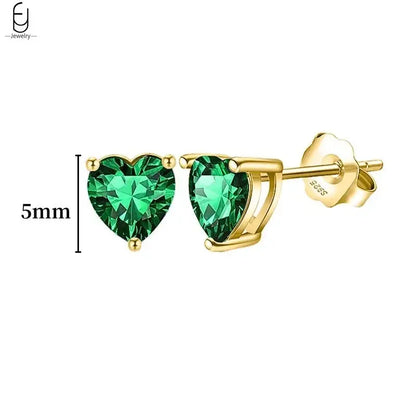 Pendientes de aro con forma de corazón y circonita verde en plata de ley 925 para mujer, delicados pendientes de botón, joyería de lujo, regalos.