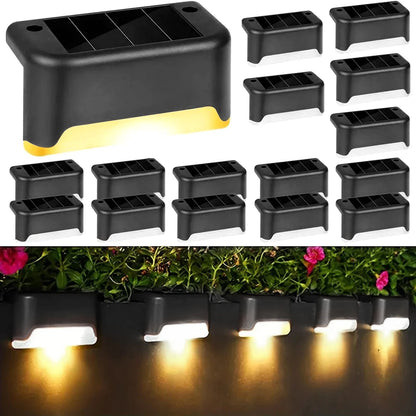 Paquete de 4 lámparas LED solares para escaleras, impermeables, para pasillos, patios, barandillas, luces nocturnas para exteriores, jardines, bordes y terrazas.
