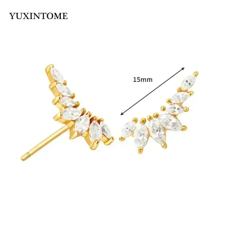 Pendientes de aro de plata de ley 925 con forma de aguja y cristales de circonita, con gotas de agua, dorados, joyería de lujo premium para fiestas.