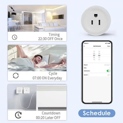 Enchufe inteligente Tuya con wifi, estándar estadounidense, inalámbrico, 10 A, control remoto, compatible con Alexa y Google Home.