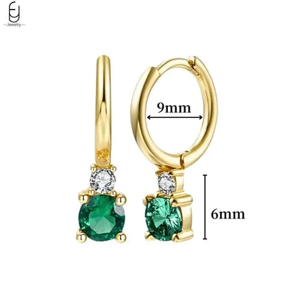 Pendientes de aro con forma de corazón y circonita verde en plata de ley 925 para mujer, delicados pendientes de botón, joyería de lujo, regalos.