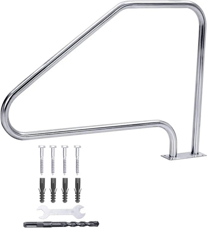 Pasamanos para piscina de 125 x 86 cm, acero inoxidable 304, capacidad de carga de 158 kg, resistente a la corrosión y con agarre azul.