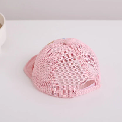 Baby Summer Sunshade Hat Full Mesh Breathable Toddler Baseball Hat Cartoon Bear Kids Soft Edge Duck Tongue Cap Children Visors