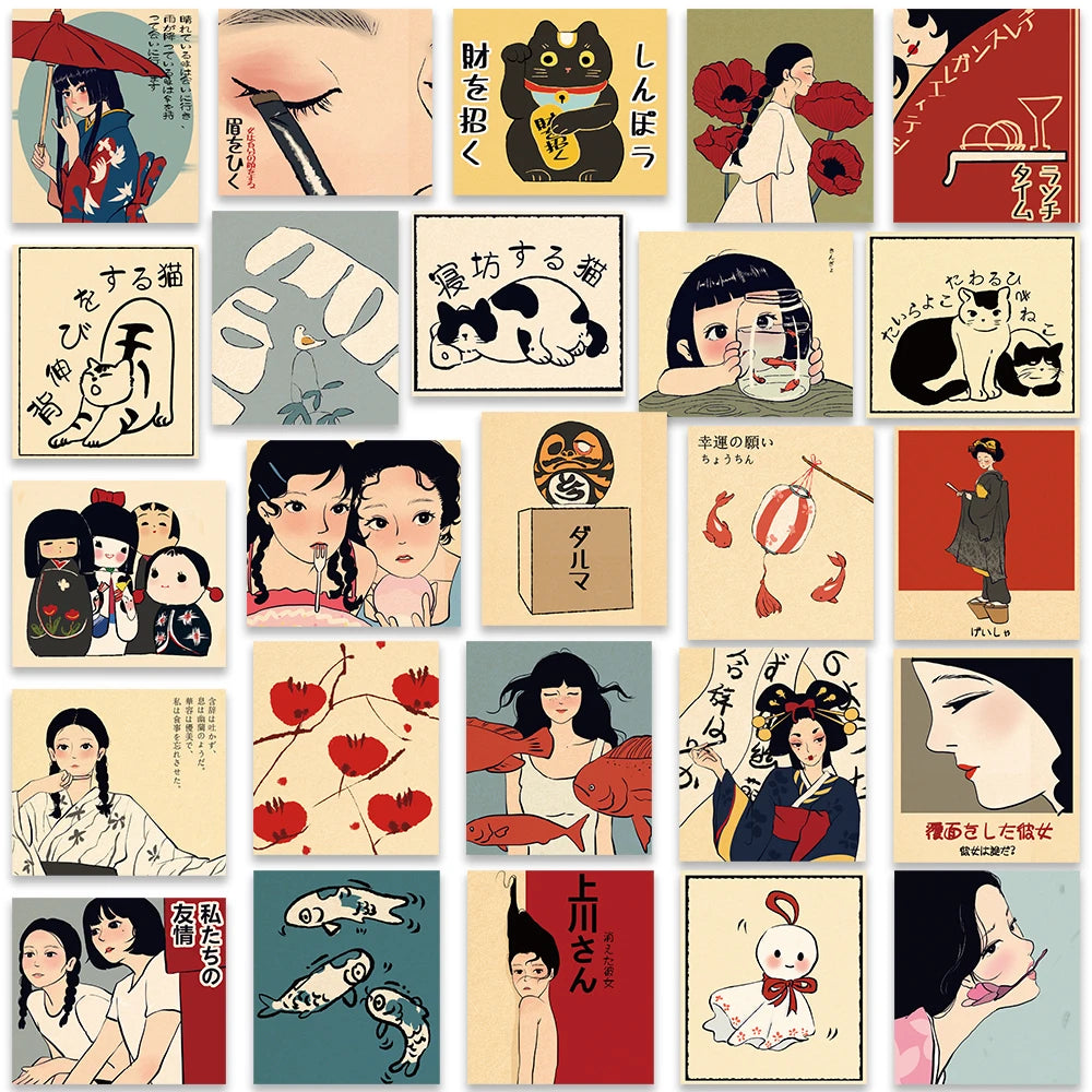 50Pcs Vintage Classic Japanese Tradition Style Anime Stickers for DIY Car Luggage Laptop Fridge Waterproof Vinyl Decal Wholesale
