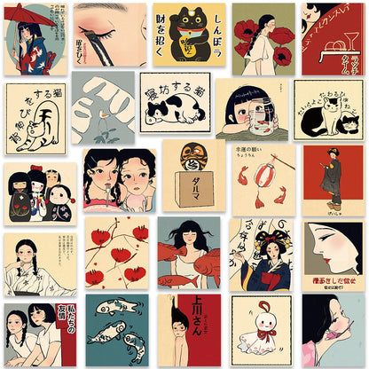 50Pcs Vintage Classic Japanese Tradition Style Anime Stickers for DIY Car Luggage Laptop Fridge Waterproof Vinyl Decal Wholesale