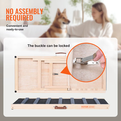 Dog Ramp Folding Ladder Anti-Slip High Adjustable Wooden Pet Ramp Removable for Small Old Dog Climbing Stairs Sofa Car