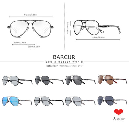 BARCUR 偏光男士太阳镜 飞行员太阳镜 男士配件 驾驶钓鱼徒步眼镜 Oculos Gafas De Sol