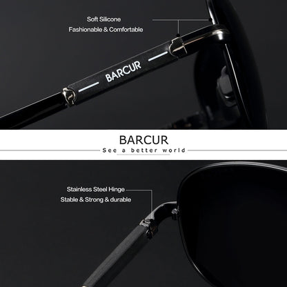 BARCUR 偏光男士太阳镜 飞行员太阳镜 男士配件 驾驶钓鱼徒步眼镜 Oculos Gafas De Sol