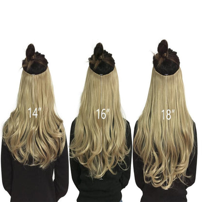 Extensiones de cabello ondulado con halo, 30,5 cm, 40,6 cm y 45,7 cm, invisibles, ombré, bayalage, sintéticas, naturales, con flequillo, alambre oculto, corona. 