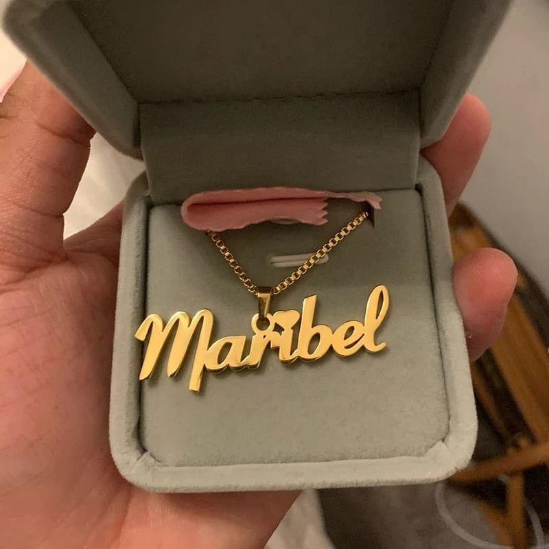 Cadena de caja de oro, joyería personalizada, collar con colgante con nombre personalizado, gargantilla con placa de nombre cursiva hecha a mano, bisutería para mujeres y hombres, regalo para mejores amigos.