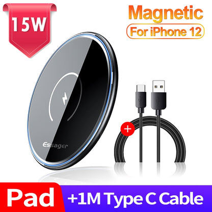 Essager 15W Qi Wireless Charger For iPhone 12 11 Pro Xs Max Mini X Xr 8 Induction Fast Wireless Charging Pad For Samsung Xiaomi