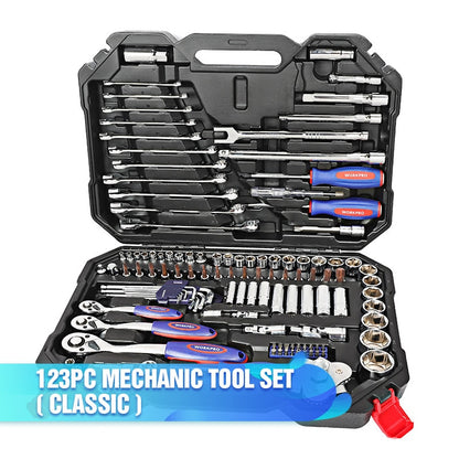 Juego de herramientas WORKPRO, herramientas manuales para reparación de automóviles, llave de carraca, juego de vasos, kits profesionales de herramientas para reparación de bicicletas y automóviles.