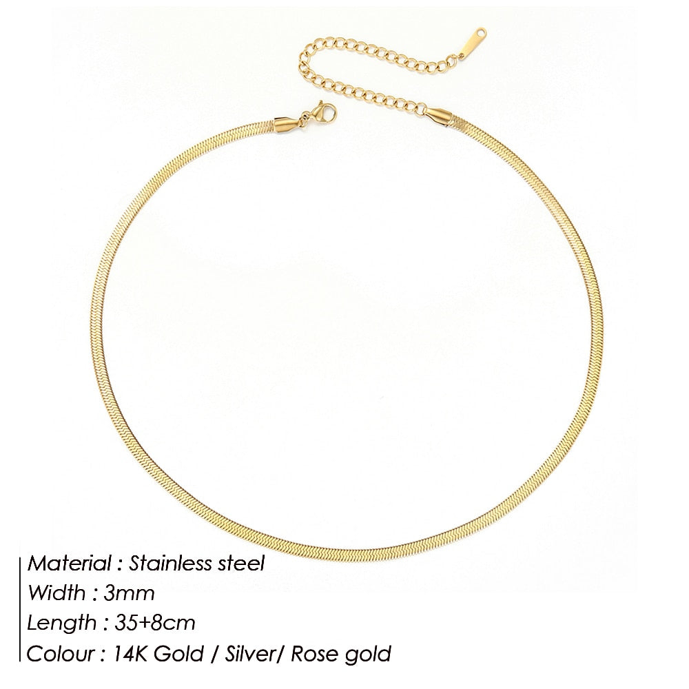 Collar de acero inoxidable dorado estético eManco, gargantilla de cadena de serpiente para mujer, collares para mujer, joyería al por mayor. 