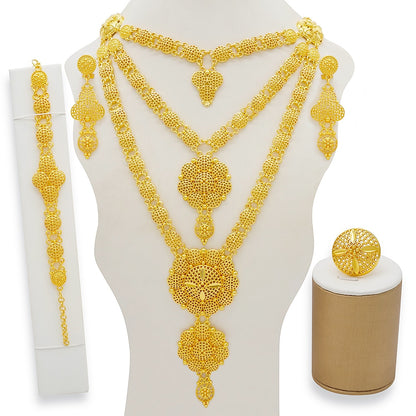 Conjuntos de joyas de Dubái, collar y pendientes de oro para mujer, africanos, franceses, bodas, fiestas, joyas de 24 quilates, regalos nupciales etíopes.