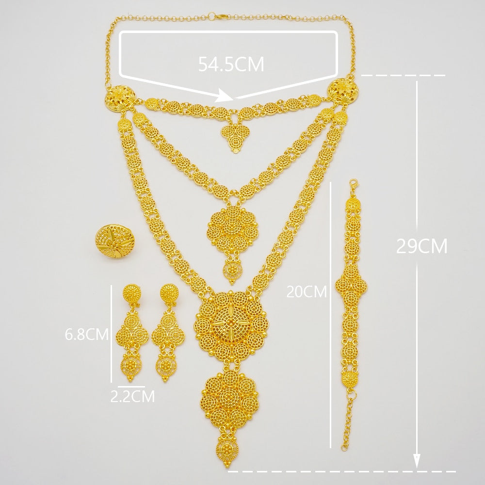 Conjuntos de joyas de Dubái, collar y pendientes de oro para mujer, africanos, franceses, bodas, fiestas, joyas de 24 quilates, regalos nupciales etíopes.